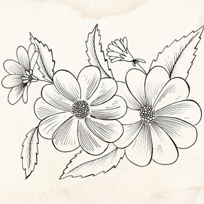 Vintage Flower Sketch - Tea Towel / Wall Hanging