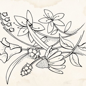 Vintage Wildflower Sketch - Tea Towel / Wall Hanging