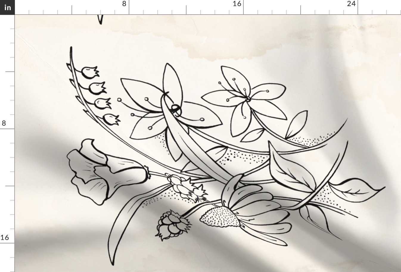 Vintage Wildflower Sketch - Tea Towel / Wall Hanging