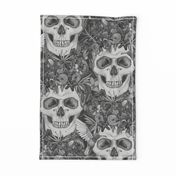 skull damask dark tea towel