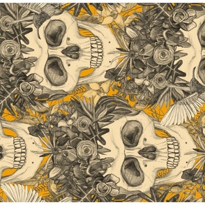 skull damask marigold tea towel