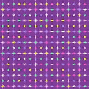 Disco Stars, Bright Colorful Retro Star Pattern in Purple, Pink, Yellow, Mint and Lilac