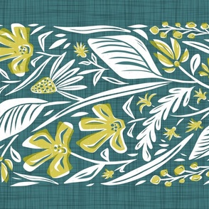 Botanique - Botanical Floral Tea Towel / Wall Hanging -Teal Citron