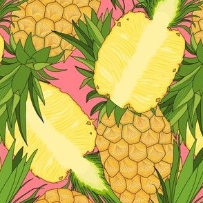 Yellow Pineapple Fruit Tropical Fun With Pink Background