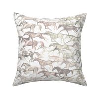"Greige Gallop" - Grey/Beige Neutral Watercolor Galloping Horses 