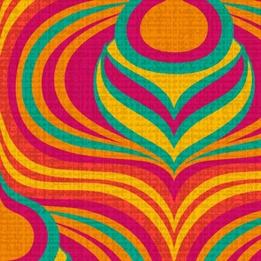 Discogee 70s Op Art Flower Ogee (Pink Orange Teal Yellow) - Large