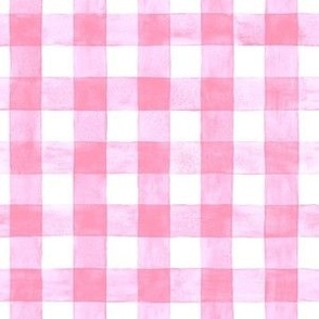 Carnation Pink Watercolor Gingham Buffalo Plaid -Small Scale - Painted Checkers