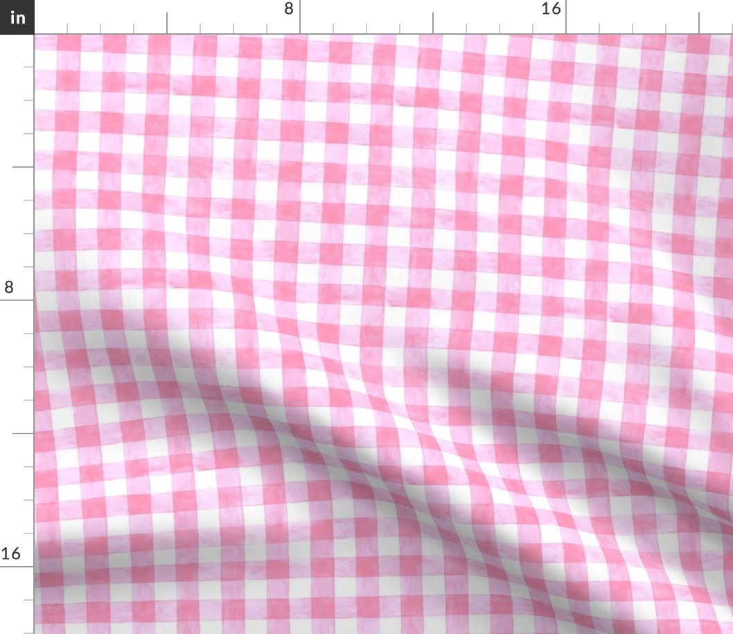 Carnation Pink Watercolor Gingham Buffalo Plaid -Small Scale - Painted Checkers