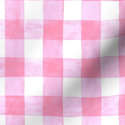 Carnation Pink Watercolor Gingham Buffalo Plaid - Medium Scale - Painted Checkers