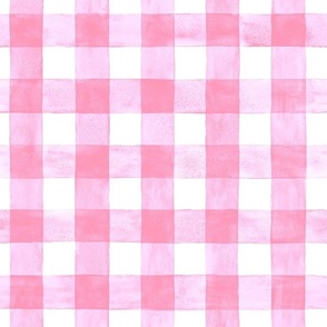 Carnation Pink Watercolor Gingham Buffalo Plaid - Medium Scale - Painted Checkers