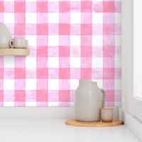 Carnation Pink Watercolor Gingham Buffalo Plaid - Large - Painted Checkers