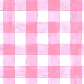 Carnation Pink Watercolor Gingham Buffalo Plaid - Large Scale - Painted Checkers