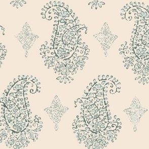 Handblock Paisley Medallion Aqua