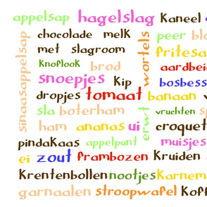 Dutch food words (colour) - tea towel