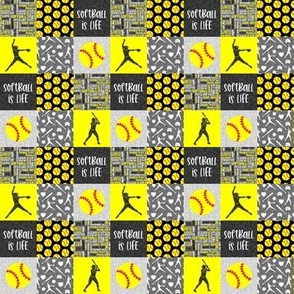 (1" scale) Softball is life - Softball wholecloth - patchwork sports - black and yellow - C22