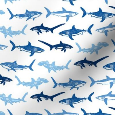 Sharks Block Print Ocean Stripes Blue by Angel Gerardo