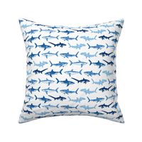 Sharks Block Print Ocean Stripes Blue by Angel Gerardo