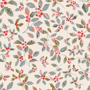Christmas Holly Berries in Cream, Pink, Muted Green, Red
