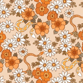 Slithering Seventies Snake Floral - retro earth tones