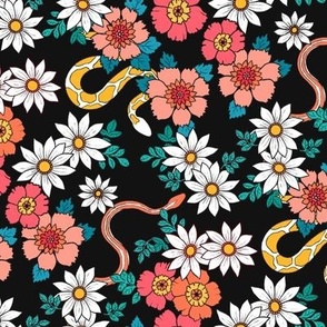 Slithering Seventies Snake Floral - small on black 