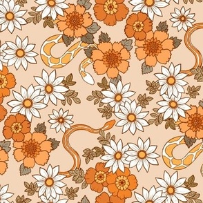 Slithering Seventies Snake Floral - small, retro earth tones