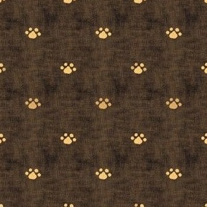 Yellow cream paw prints in diamond grid on dark brown scratched background small