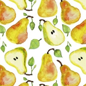 Ripe Pears And Slices Watercolor