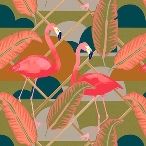 Vintage inspired flamingos green