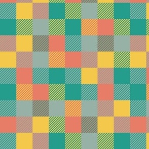 Abstract yellow red green cubes check plaid