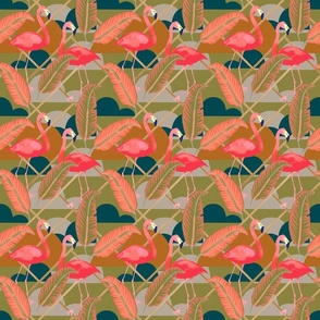 Vintage inspired flamingos green small