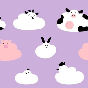 Cute Farm Animal Clouds black, white and pink on lilac