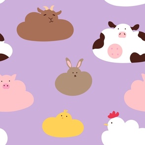 (large) colorful farm animal clouds on lilac