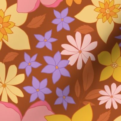 Retro Floral Wildflowers XL - Brown