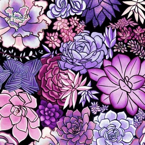 Periwinkle Purple Succulent Plant Pattern - Large Version 