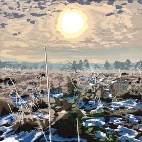 Winter sun over the marsh photo tile