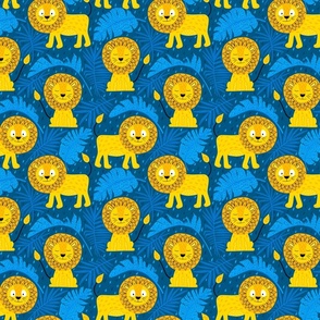 lion jungle blue yellow (folkart style) 6.75inch