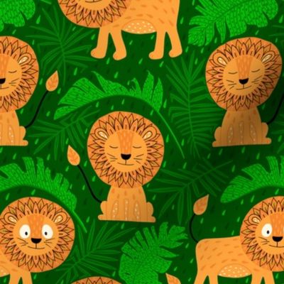 lion jungle green orange (folkart style) 6,75inch