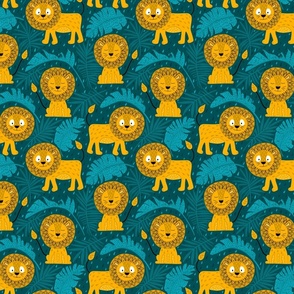 lion jungle teal mustard (folkart style) 6.75inch