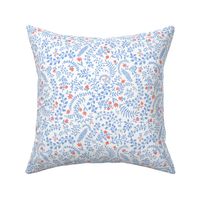 Veronica Cornflower and Coral on White 