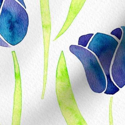 Watercolor Tulip Blooms and Butterflies | Purple and Lime Green | Summer colors