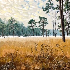 winter meadow with trees photo tile