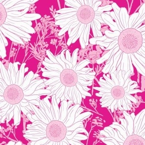 Daisies on Neon Pink