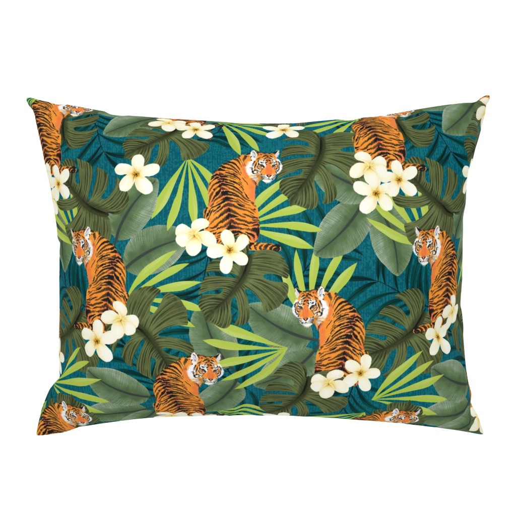 Tropical Tiger Hawaiian Palm Jungle in Teal and Olive