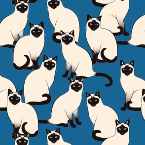 BIG Siamese Cats on dark blue (huge scale)