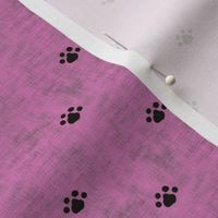 Surrealist dog paw prints to on scratchy pink background small 4” repeat