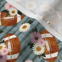 floral football - football and flowers - dusty blue stripes - LAD22