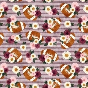 (small scale) floral football - football and flowers - mauve stripes - LAD22