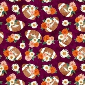 (small scale) floral football - football and flowers - maroon - LAD22