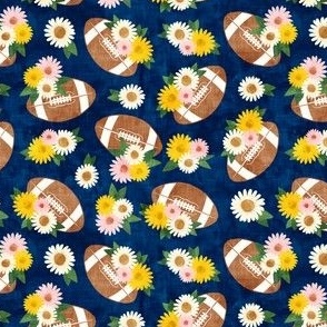 (small scale) floral football - football and flowers - blue/yellow - LAD22