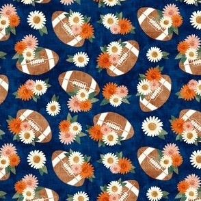 (small scale) floral football - football and flowers - blue/orange - LAD22